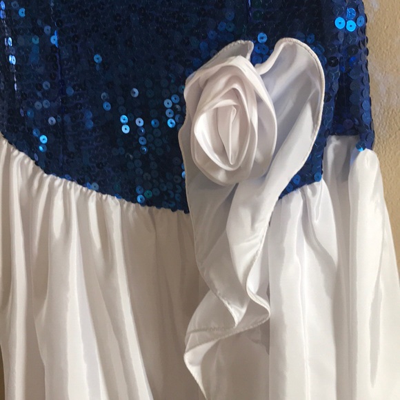 1990 White and royal blue sequins formal dress - Picture 2 of 5